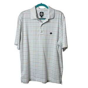 FJ Polo Shirt Mens L Golf Geometric Performance Checked White‎ Stretch READ